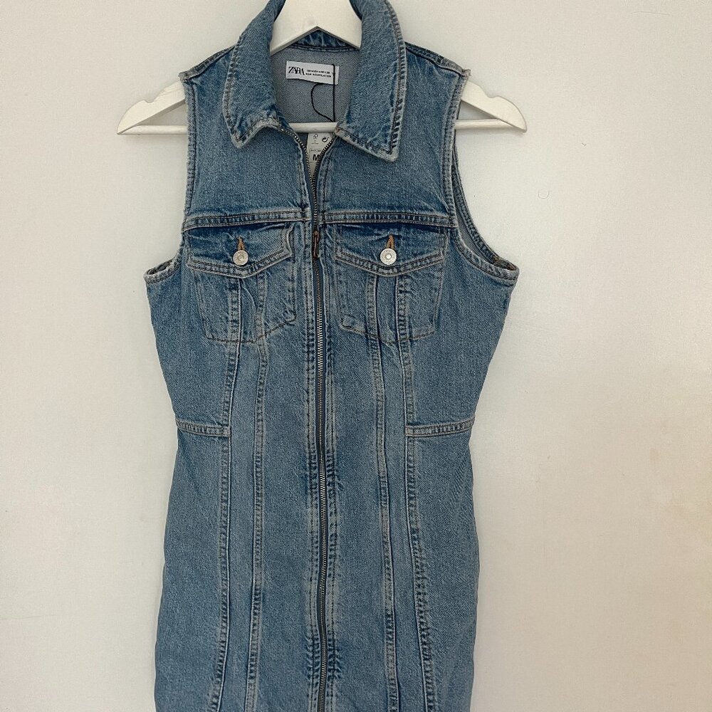 Zara Denim Mini Dress with Zipper NWT